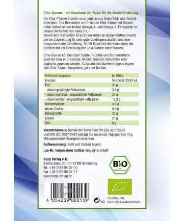 KOPP Vital Organic Chia Seeds 1 kg - Premium Non-GMO Additive-Free Quality for Healthy Living - Buy Online on GoSupps.com