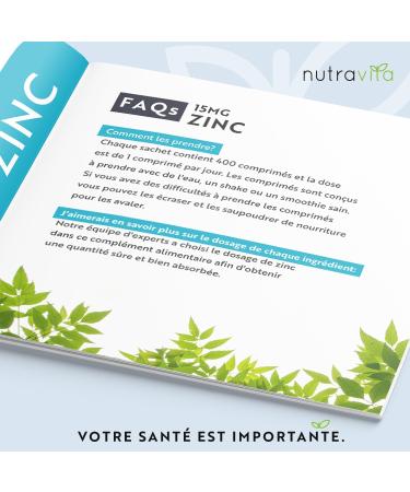 Zinc 15 mg - 400 Vegan Tablets (12 months) - Zinc Dietary Supplement maintain a normal immune system bones hair and nails and skin - High absorption - Nutravita - Buy Online on GoSupps.com