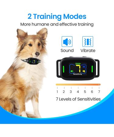 Rechargeable Anti Bark Collar for Dogs | 7 Sensitivities Vibration & Beep | Stop Barking Deterrent | 22-110lbs | Black - Buy Online on GoSupps.com