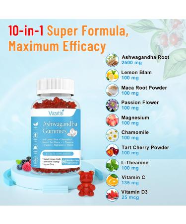 2 Pack Ashwagandha Gummies for Women Men Sugar Free Organic Ashwagandha Gummies Supplement for Relax Restore Balance Vegan Gluten Free 120 Count 60 Count (Pack of 2) - Buy Online on GoSupps.com