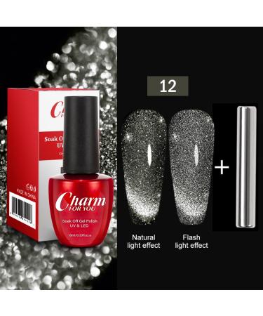 VERONNI Glitter Magnetic Black Cat Eye Gel Nail Polish - 10ml (12 Pack) | Shiny Diamond Reflective Soak Off UV LED Gel for Nail Art - Buy Online on GoSupps.com