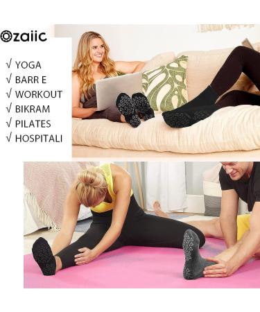 Ozaiic Non Slip Grip Socks for Yoga, Pilates, Home Workout - Large 3 Pairs Black - Ideal Cushion Socks for Men and Women - Buy Online on GoSupps.com