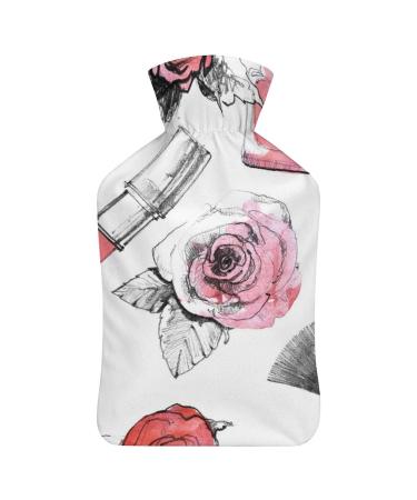 Flower Lipstick Hot Water Bottle With Cover Plush Bed Bottle Hand Warmer For Adults And Children 26.5X15.3cm
