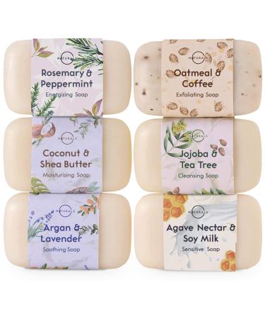 O Naturals 6pcs Natural Bar Soap Collection, Soap Gift Set, Spa Gifts for Women & Men, Organic Body Wash Soap Bar & Face Soap for Acne - 100% Natural, Triple Milled Soap Bars with Essential Oils 4oz