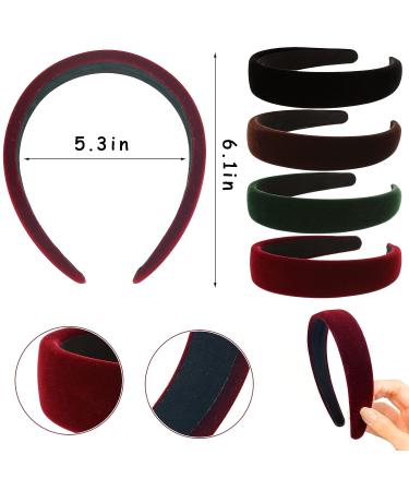 Velvet Wide Headbands for Women - Set of 4 Soft No Slip Headbands in Black, Red, Brown, Green - Thin Hair Accessories - Perfect Christmas Gift for Women and Girls - Buy Online on GoSupps.com