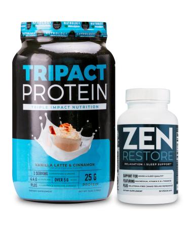 Nutrology TRIPACT Protein Powder 7-in-1 Meal Replacement Shake Vanilla Latte Cinnamon Flavor (40 Servings) Zen Natural Magnesium Supplement (30 Servings)