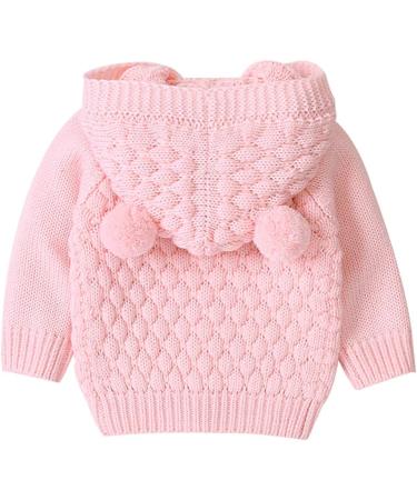 Puseky Baby Knit Sweater Hooded Ears Cardigan Coat - 6-12 Months (Pink) - Buy Online on GoSupps.com