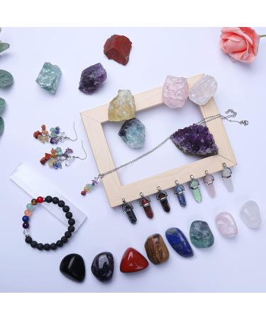 Complete Healing Crystals Set: 7 Chakra Stones, 7 Tumbled Stones, 7 Crystal Necklaces, Amethyst, Selenite, Clear Quartz, 3 Crystal Jewelry Pieces - Includes 2 Storage Bags and 7 Jewelry Ropes - 36 PCS - Buy Online on GoSupps.com