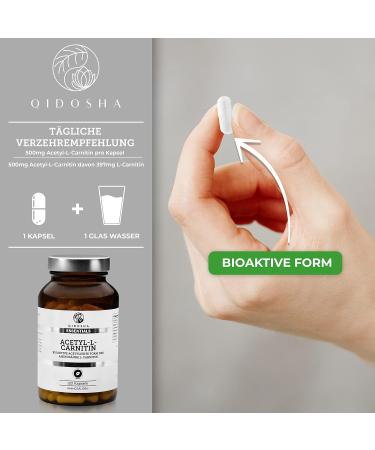 Qidosha Acetyl L-Carnitine Capsules 500mg - Vegan Bioactive High Bioavailability - 120 Capsules - Made in Germany - Buy Online on GoSupps.com