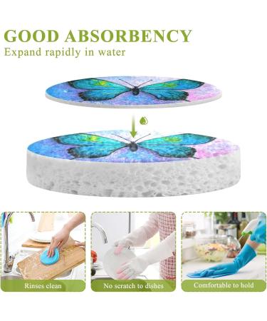 3-Pack Cleaning Kitchen Sponges Oval Oil Painting of Blue Butterfly Kitchen Cellulose Dishwashing Wood Pulp Cotton one sizex3 Blue - Buy Online on GoSupps.com