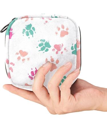 Menstruation Pad Bag with Zipper | Women's Napkin & Tampon Collection Bag - Colorful Dog Paw Footprint Pattern | Perfect for Women & Girls - Buy Online on GoSupps.com