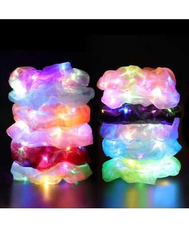12PCS LED Scrunchies  Led Glow Hair Bands with Premium Gift Bag  Light Up Hair Scrunchy for Women  Colorful Meteor Yarn Hair Tie 3 Light Modes  Glow in the Dark Hair Accessories for Neon Glow Party