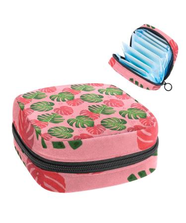 Women's bonds storage pockets Stillpad holder palm leaves pattern green pink pink periode kit pocket feminine product bag for women girls color4