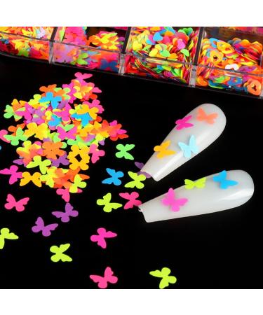 Luminous 3D Nail Art Sequins - Butterfly Flowers Stars Heart Letters Design | Holographic Acrylic Glitter for False Nails & Manicure Confetti Kit - Buy Online on GoSupps.com