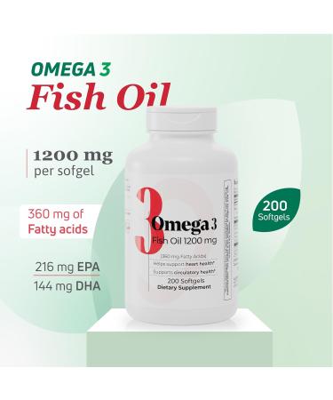 Fish Oil 1200 mg Omega-3 Fatty Acids 360 mg Supports Heart Health, Circulatory Health, and Cognitive Function, Fish Oil Supplement for Women and Men, 200 Softgels 200 Count (Pack of 1) - Buy Online on GoSupps.com