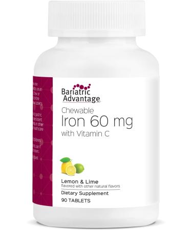 Bariatric Advantage Chewable Iron 60 mg with Vitamin C for Increased Absorption and Utilization Easily Digestible for Gastric Bypass and Sleeve Gastrectomy Surgery Patients - Lemon Lime 90 Count