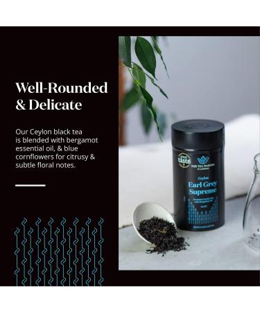 Supreme Earl Grey Tea Loose Leaf - Natural Blend of Sri Lankan Black Tea Bergamot Extract & Blue Cornflowers - Rich Citrusy & Floral Notes - Easy to Brew Earl Grey Tea by The Tea Makers of London 125g Caddy - Buy Online on GoSupps.com