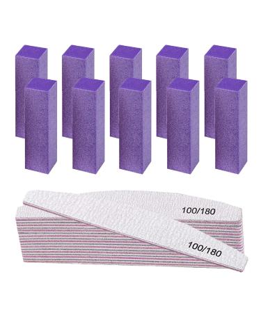 20PCS Nail File Buffer Set for Natural Nails 100 180 Grit Nail File 4 Sides 120 Grit Sanding Buffer Nail Block for Gel Acrylic Nails Professional Manicure Tool Purple 20PCS-Purple