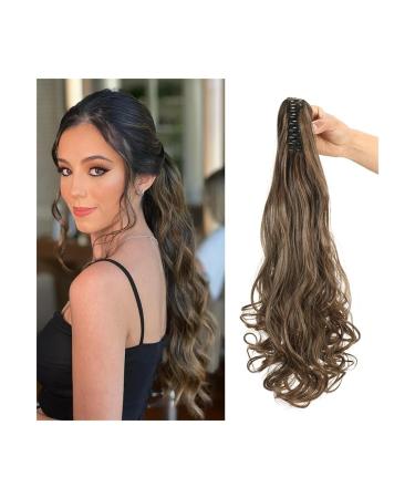 Ponytail Extensions Claw Clip In Wavy Ponytail Extensions Synthetic Fiber Ponytail Hair Piece 22 Inch Long Wavy Curly Claw Clip Ponytail Extensions for Women Girls for Women (Color : SH88-4-27 Size 22inches SH88-4-27