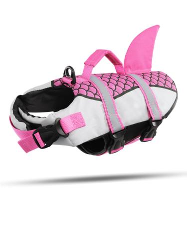 Cit toile Dog Wimming vest shark with handle and reflective life jacket for small medium and large dogs Dog Life Jacket Protect dogs while swimming in the sea/river pink m m pink