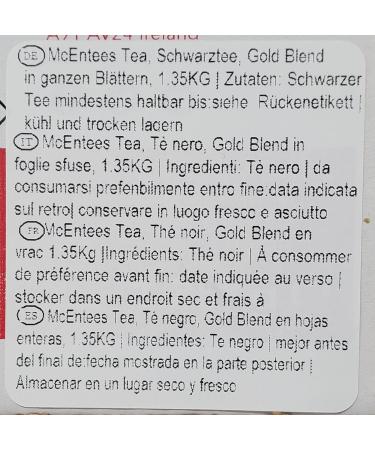  McEntee's Tea McEntee's Irish Loose Leaf Gold Blend Tea - Catering 1.35Kg - Expertly blended in Ireland to give that perfect cup of tea. A traditional blend of Assam and Kenyan tea delivering that taste of home. - Buy Online on GoSupps.com