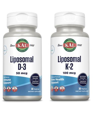 KAL Liposomal Vitamin K2 Plus D3 Supplement Bundle High Absorption Liposomal Technology Vegan Capsules 30 Servings