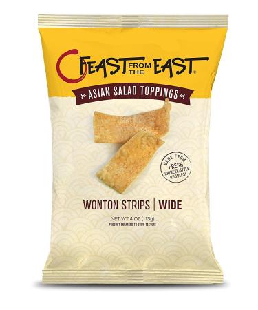 Feast From The East Wonton Strips 4 Oz - Asian Salad Topping - Restaurant Style Wide Cut - Crispy Crouton Alternative - All Natural No Preservatives - Certified Kosher (Pack of 1) 4 Ounce (Pack of 1)