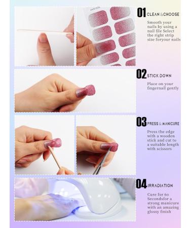 Kalolary 20PCS Gel Nail Polish Strips Nail Gel Art Sticker Full Nail Wraps Decals with Nail File and Stick for Women Girls Nail Art Decor (UV/LED Lamp Required) (E) - Buy Online on GoSupps.com