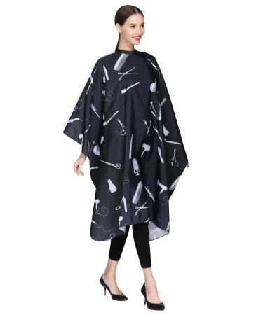 PERFEHAIR Barber Hair Cutting Cape Professional Salon Hairdressing Gown with Snap Closure-Black