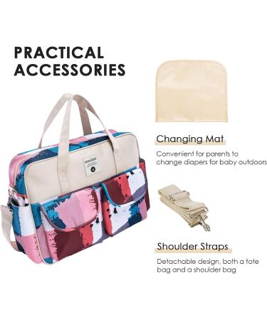 SONARIN Large Capacity Waterproof Baby Changing Bag with Shoulder Strap & Changing Mat - Multi-Function Diaper Tote Satchel for Travel (Color Stitching) - Buy Online on GoSupps.com