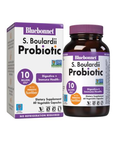 BlueBonnet Nutrition S. Boulardii Probiotic 10 Billion CFU w/Prebiotic Sunfiber Shelf Stable - for Women & Men Digestion, Gut, Mood* - Non-GMO, Vegan, Free of Gluten, Dairy & Soy - 30 Servings