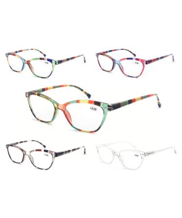 MODFANS (5 Pack) Reading Glasses 4.0 Round Women Good Glasses High Quality Fashion Comfortable Super Reading Aid for Women +4.00 5 Mixed Colors - Buy Online on GoSupps.com