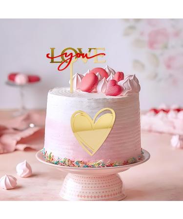 9PCS Heart Cake Topper Acrylic Love You Gold Mirror Cupcake Decoration DIY Cake Supplies for Wedding Birthday Valentine s Day Engagement Party - Buy Online on GoSupps.com