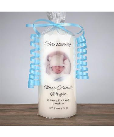 Personalised Christening Photo Candle - 7cm x 15cm White | Boy/Girl Baptism Keepsake - Buy Online on GoSupps.com