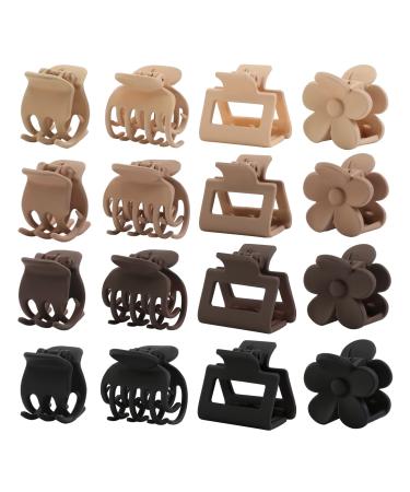 16 PCS Small Hair Clips for Women & Girls  Durable Matte Claw Clips for Thin Hair  Strong Hold NonSlip Medium Hair Claw Clips  Mini Hair Clips  Cute Hair Accessories with Multi Color  4 Shapes 16pcs brown