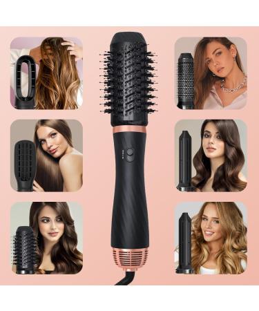 6 in 1 Hair Dryer Brush Set - Automatic Wrap Curlers & Hot Air Brush for All Hair Types - Multi-Temperature Detachable Straightener & Curling Iron - Black - Buy Online on GoSupps.com