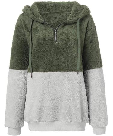 Bigfanshu Womens Long Sleeve Tops Hooded Sweatshirt Winter Warm Zipper Pocket Pullover Blouse Shirts Green - Buy Online on GoSupps.com