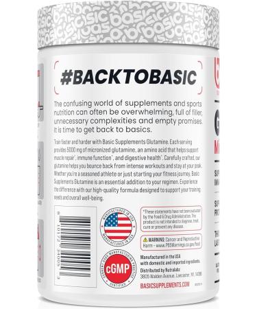 Basic Glutamine Powder 5000mg L-Glutamine for Muscle Recovery Immune Support Protein Synthesis Vegan Gluten-Free Unflavored 60 Servings - Buy Online on GoSupps.com