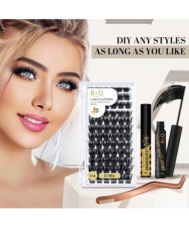 B&Q Eyelash Extension Kit B06 - 72Pcs Individual Lashes DIY Cluster Kit with Tweezers and Bond Remover | D-8-16 MIX B 06-Kit - Buy Online on GoSupps.com