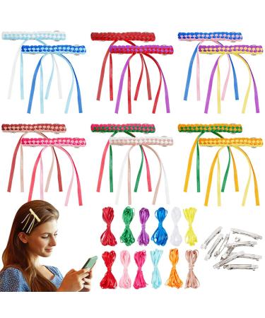 FREEBLOSS 12 Set DIY Ribbon Barette Kit Braided Grosgrain Ribbon Barrette Set DIY Hair Clips Kit Retro Ribbon Barrettes Making Kit Ribbon Hair Accessories for Girls Instructions Included