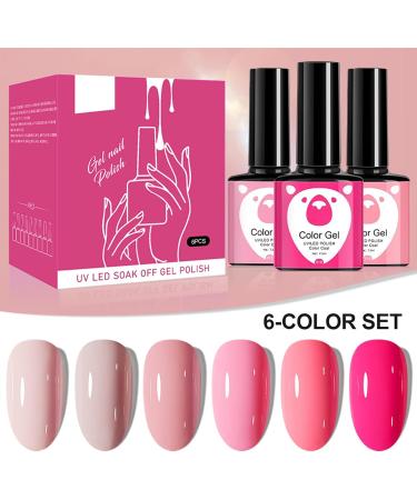 Gel Nail Polish Set Pink Gel Nail Polish 6 Colors French Manicure Gifts UV/LED Soak-Off Spring Shades Light Pink Nude Pink Nail Polish Kit for Women Nail Art Salon DIY At Home - Buy Online on GoSupps.com