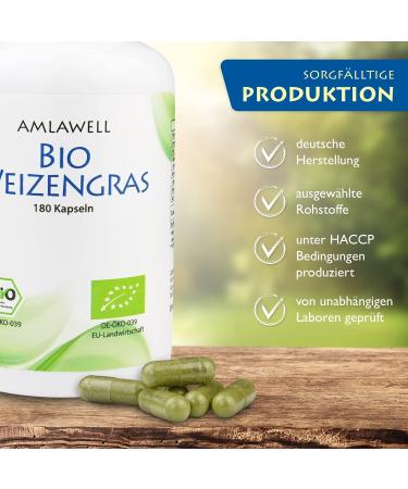 AMLAWELL Organic Wheatgrass Capsules - 180 Gluten-Free Capsules Packed with Vitamins & Minerals for Optimal Health - Buy Online on GoSupps.com