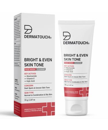DERMATOUCH Clear and even facial cleanser with niacinamide vitamin E and kojic acid Daily Gentle Facial Cleanser for Tan Pigmentation Uneven Tone 70G