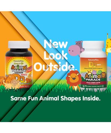 NaturesPlus Animal Parade Vitamin D3 Children's Chewables - Black Cherry Flavor - 90 Animal-Shaped Tablets - Buy Online on GoSupps.com