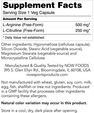 Now Foods Sports Arginine & Citrulline - 240 Veg Capsules for Enhanced Performance - Buy Online on GoSupps.com