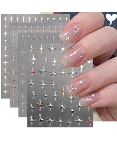 JMEOWIO 10 Sheets Star Heart Nail Art Stickers Decals Self-Adhesive Colorful Nail Supplies Nail Art Design Decoration Accessories