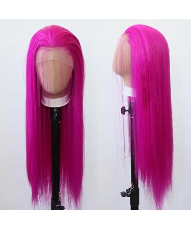 Tawarm Long Smooth Rose Red Lace Front Wig - Synthetic Glue-Free High Temperature Fiber for Women - Bright Pink Straight Daily Wear - Buy Online on GoSupps.com