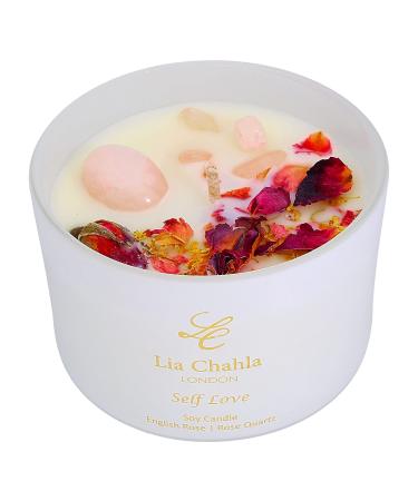 LIA CHAHLA LONDON Luxury Self Love Rose Quartz Crystal Candle 6 oz Scented English Rose Candle Infused with Essential Oils Gifts for Women (Self Love/Rose - Rose Quartz 6 Oz) Self Love / Rose - Rose Quartz 6 Oz