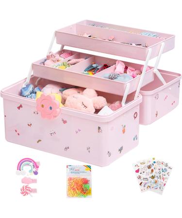 Hair Accessories Organiser Hair Clip Storage Hair Clip Organiser 3-Layer Box for Hair Accessories Storage 180 Unfold Kids Jewellery Box with Handle and DIY Stickers for Hairbands Hair Ties Clips - Buy Online on GoSupps.com