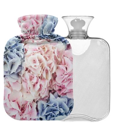 Naanle hot water bottle with lid spring hydrangeas transparent hot water bottle 2l large hot hot water bottle for menstrual cramps pain relief handfoot heat and cold therapy